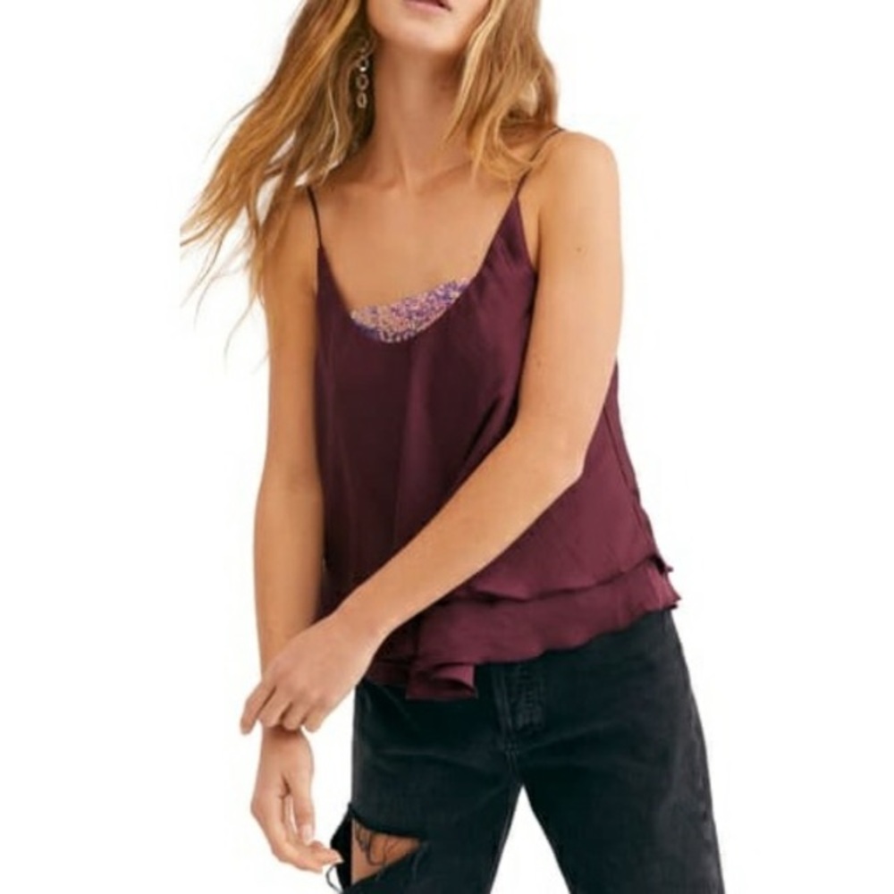 Free People “Turn it on” sequin camisole top burgundy and purple colors NWT - Picture 3 of 11